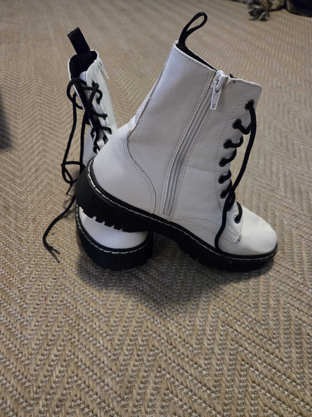 Sincerely Jules Harley White Combat Boots with Side Zip - Women